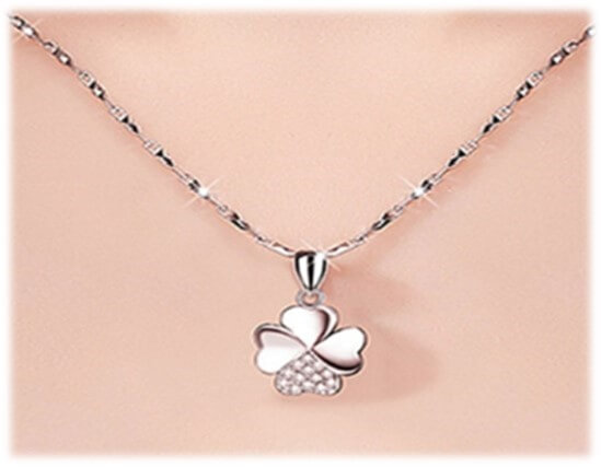 Shimmering CZ Sterling Silver 4 Leaf Clover Heart Two Way Magnetic Necklace  – Ella Moore