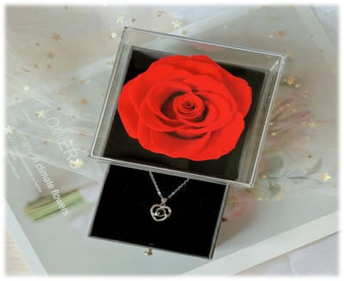 red jewellery box eternal preserved real natural flower rising shine jewelry gifts women girl gift wife girlfriend birthday christmas xmas valentines